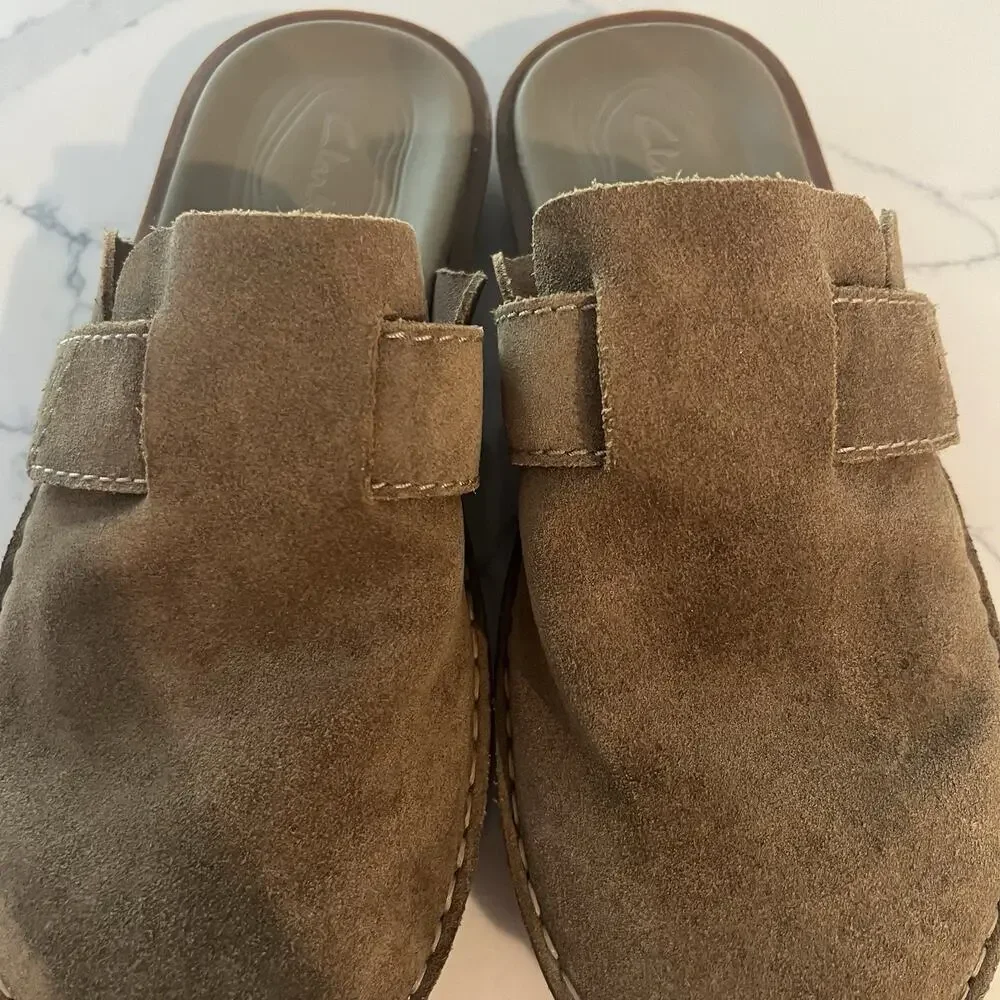 Clarks Originals Mens Mule Beige Tan Suede Casual Shoes Size 10 Comfort